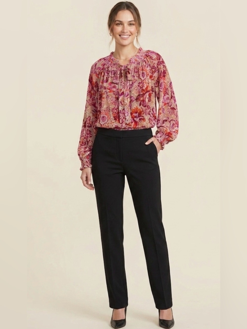 Hale Bob Silk Blend Burnout Velvet Blouse Pink Floral Boho Top Women’s L NWT